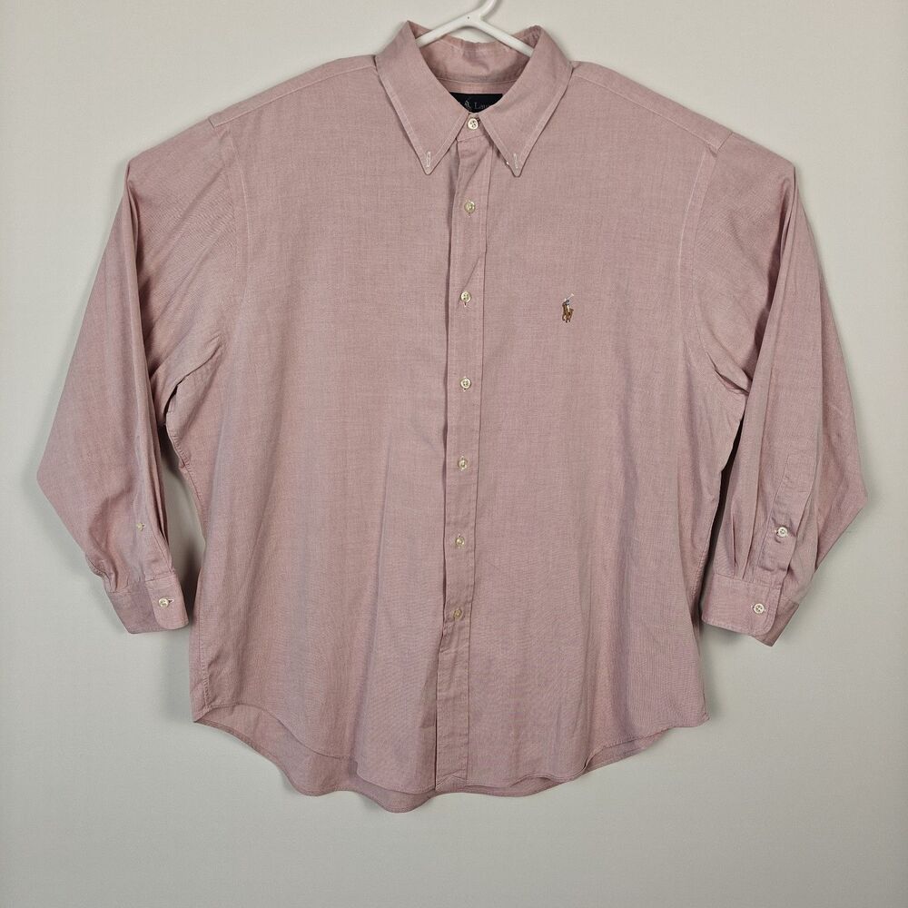 Ralph Lauren Mens Shirt Long Sleeve Pink Button Down 17 1/2 32/33 XL Flesh Pony